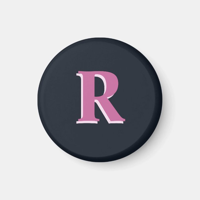 Deep navy pink monogrammed magnet (Front)