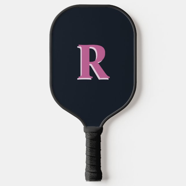Deep navy pink monogrammed pickleball paddle (Front)