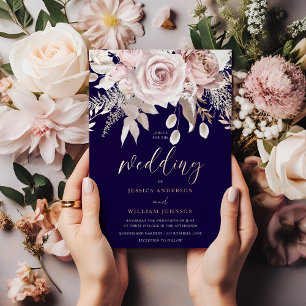 Deep Navy & Rose Gold Blush Floral Wedding