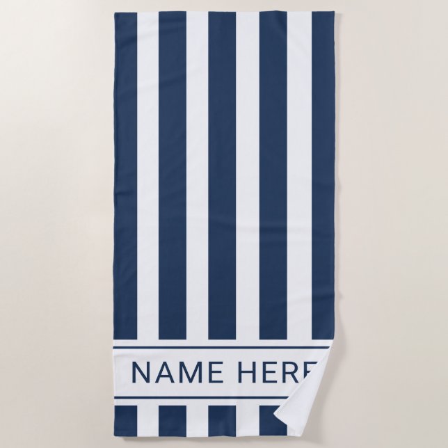 Deep Navy with White Stripe Towel with Your Name (Front)