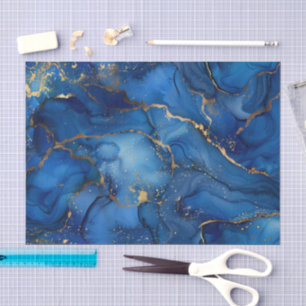 Deep Ocean Blue & Gold Watercolor Swirl Decoupage  Tissue Paper
