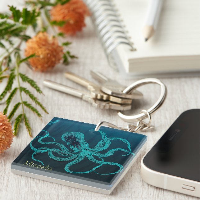 Deep Ocean Blue with an Octopus & fish Keychain (Front Right)