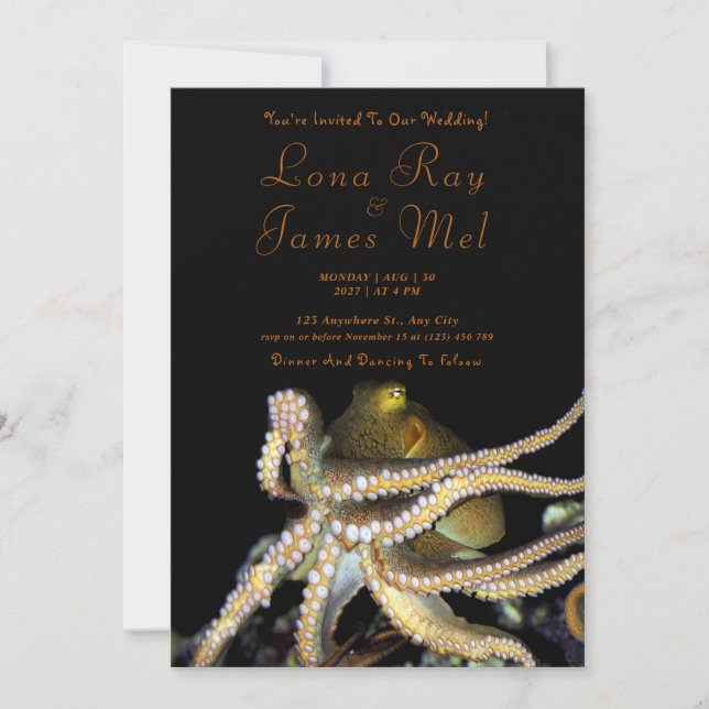 Deep Ocean Octopus Beach Wedding Invitation (Front)