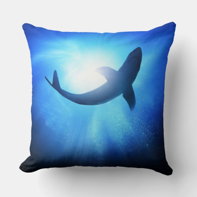 Deep Ocean Shark Silhouette Throw Pillow (Front)