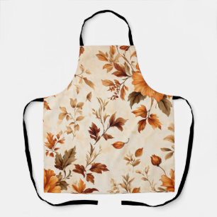 Deep Orange Amber Vintage Floral Autumn Pattern Apron