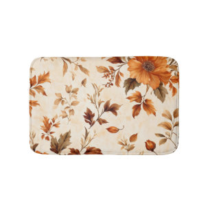 Deep Orange Amber Vintage Floral Autumn Pattern Bath Mat