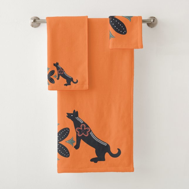 Deep Orange and Scandinavian Design Bath Towel Set (Insitu)