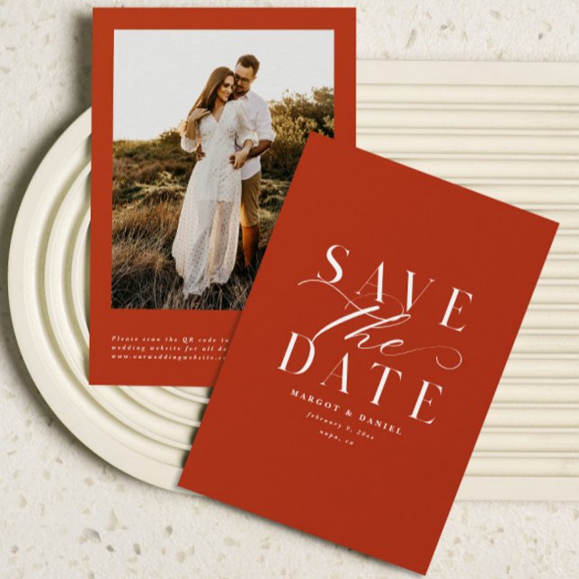 Deep Orange Terracotta Photo Save The Date QR Code (Creator Uploaded)
