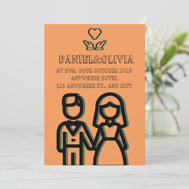 Deep Orange Wedding  Invitation (Standing Front)