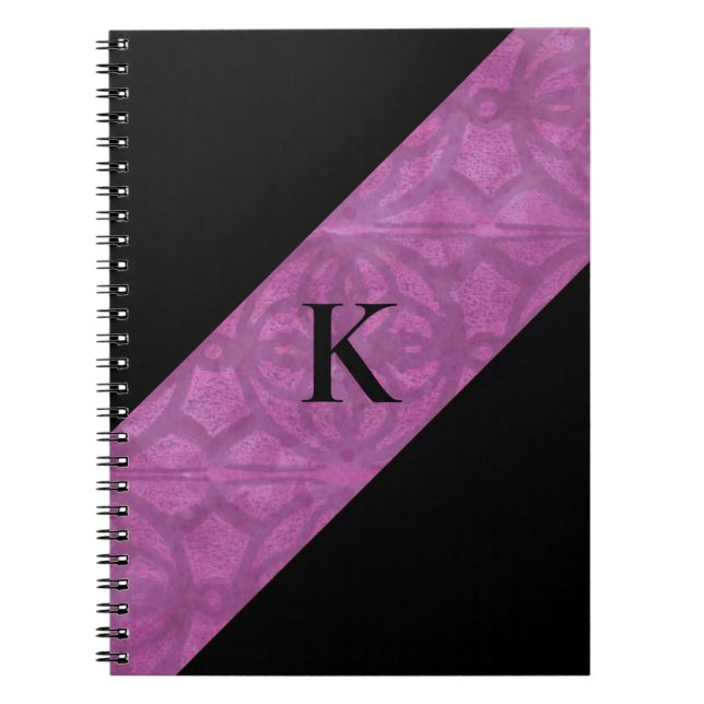 Deep Orchid Purple Batik Black Monogram Notebook (Front)