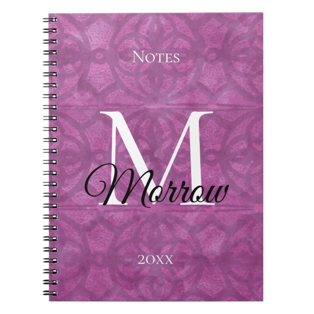  Deep Orchid Purple Batik Name and Year  Notebook (Front)