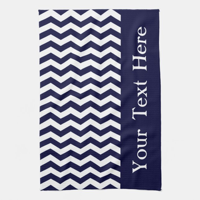 Deep Pacific Blue Wave Chevron customizable Kitchen Towel (Vertical)
