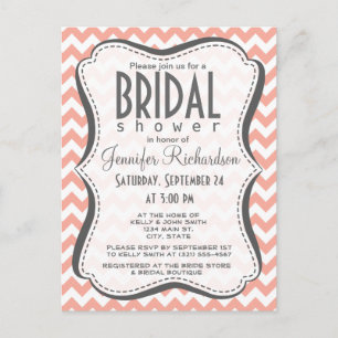 Deep Peach Chevron; zigzag Invitation Postcard