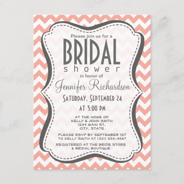 Deep Peach Chevron; zigzag Invitation Postcard (Front)