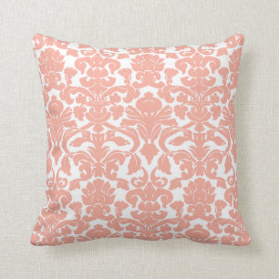 Deep Peach Damask Throw Pillow