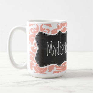 Deep Peach Damask; Vintage Chalkboard Coffee Mug
