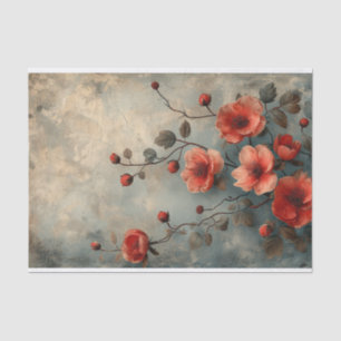 Deep Peach Flowers on a distressed Background Tissue Paper