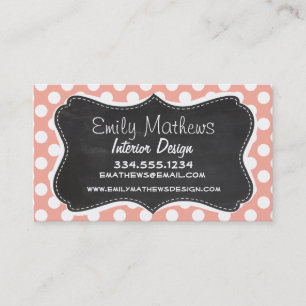 Deep Peach Polka Dots; Chalkboard Business Card