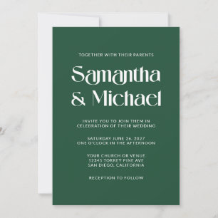 Deep Pine and White Decorative Names Wedding Invitation