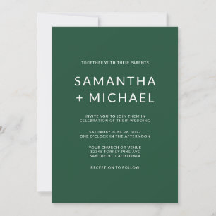 Deep Pine and White Modern Minimalist Wedding Invitation