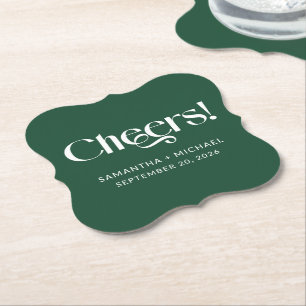 Deep Pine Decorative Serif Wedding Cheers Paper Coaster