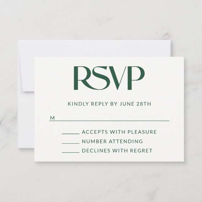 Deep Pine Decorative Serif Wedding RSVP Card (Front)