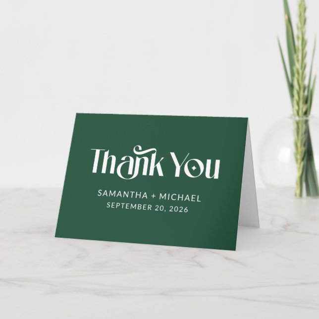 Deep Pine Decorative Serif Wedding Thank You Card (Front)