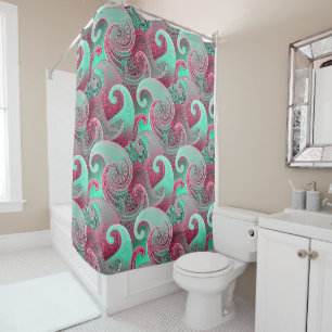 Deep Pink and Aqua Paisley Boho Damask Pattern