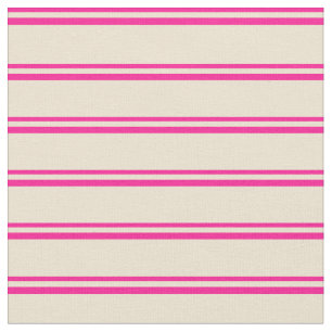 Deep Pink and Beige Coloured Striped/Lined Pattern Fabric
