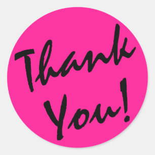 Deep Pink and Black Thank You Classic Round Sticker