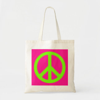 Deep Pink and Chartreuse Peace Symbol Tote Bag