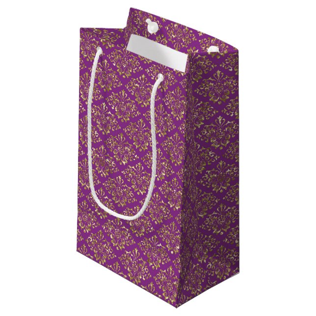 Deep Pink and Gold Damask Gift Bag (Front Angled)