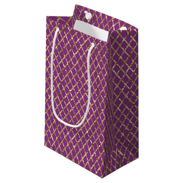 Deep Pink and Gold Diamond Pattern Gift Bag (Front Angled)