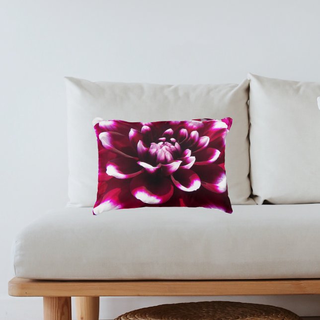 Deep Pink and White Dahlia Floral Decorative Pillow (In Situ Sofa)
