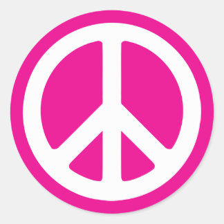 Deep Pink and White Peace Symbol Classic Round Sticker