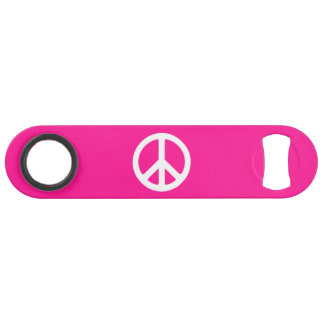 Deep Pink and White Peace Symbol Speed Bottle Opener