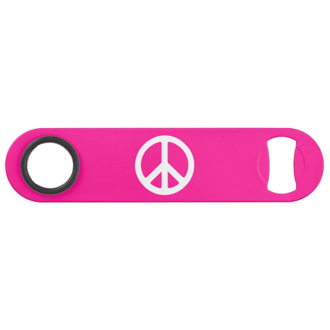 Deep Pink and White Peace Symbol Speed Bottle Opener (Back Horizontal)
