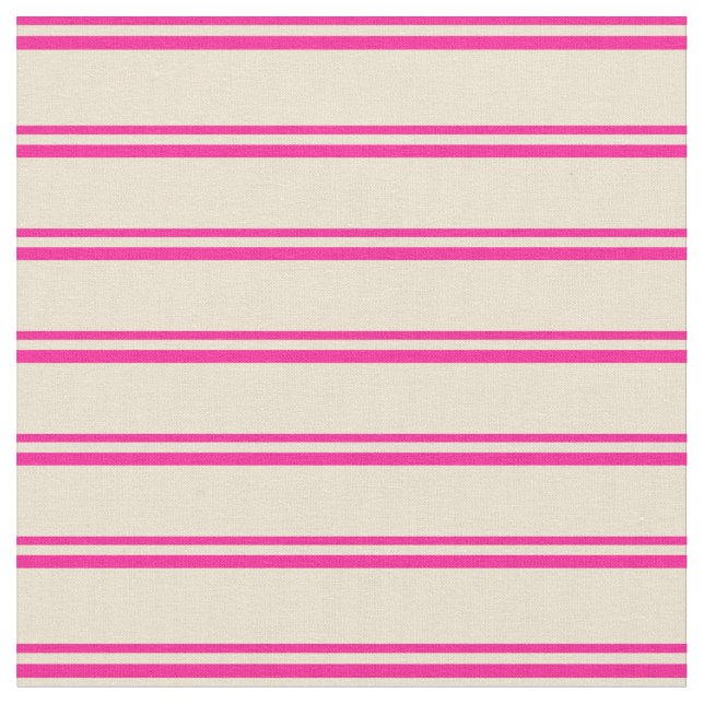 Deep Pink & Beige Coloured Striped Pattern Fabric (Close Up)
