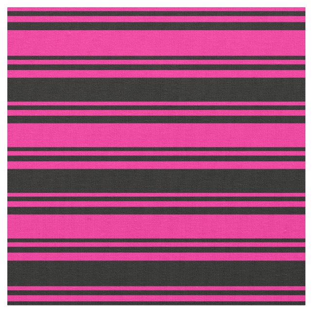 Deep Pink & Black Coloured Lined/Striped Pattern Fabric (Close Up)