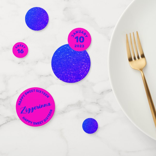 Deep Pink Blue Glitter Birthday Confetti (Group)