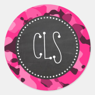 Deep Pink Camo; Chalkboard look Classic Round Sticker