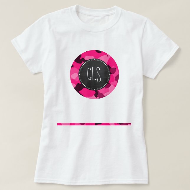 Deep Pink Camo; Chalkboard look T-Shirt (Design Front)