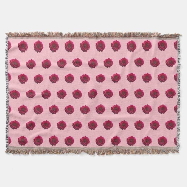 Deep Pink Dahlia Flower Seamless Pattern on Throw Blanket (Front)