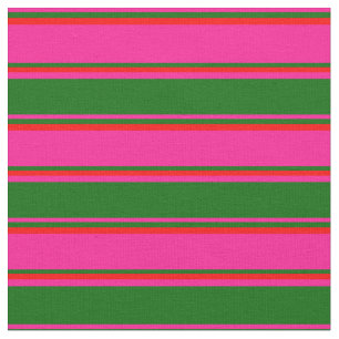 Deep Pink, Dark Green & Red Coloured Lines Fabric