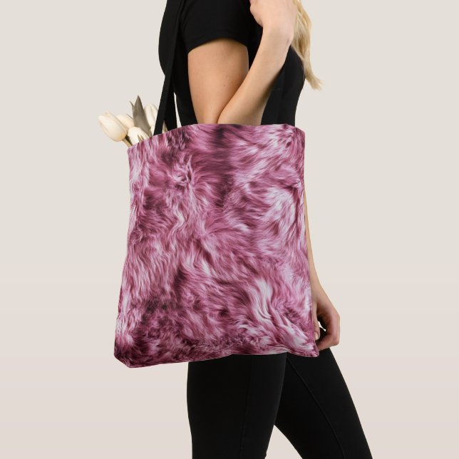 Deep Pink Fake Fur Tote Bag (Close Up)