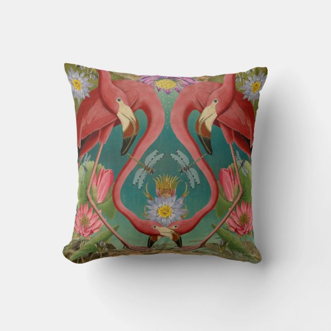 Deep Pink Flamingos square pillow  (Front)