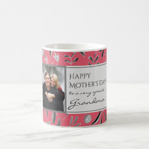 DEEP PINK Floral Custom GRANDMA Photo Coffee Mug