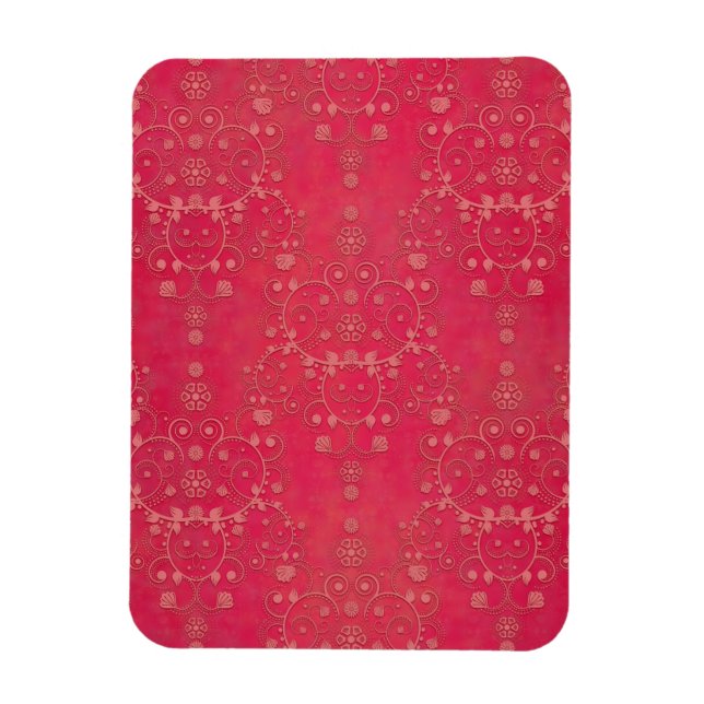 Deep Pink Floral Damask Pattern Magnet (Vertical)