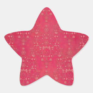 Deep Pink Floral Damask Pattern Star Sticker