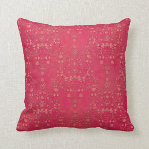 Deep Pink Floral Damask Pattern Throw Pillow